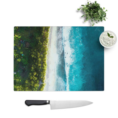 Tempered Glass Birds Eye View of the Beach Chopping Board
