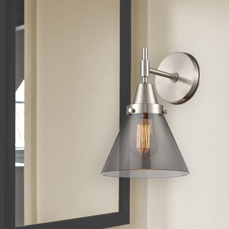 Caden Cone - 1 Light 8" Sconce - Satin Nickel Finish - Light Smoke Shade, Incandescent, Satin Nickel, Plated Smoke