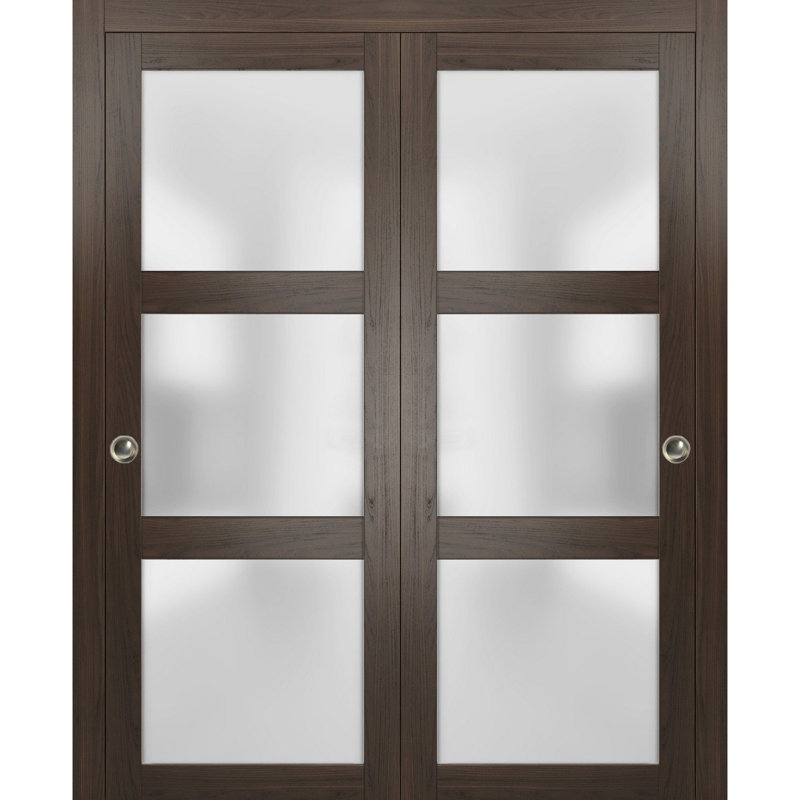 Portes de placard coulissantes en verre dépoli Lucia, 56 po x 96 po, Frêne chocolat