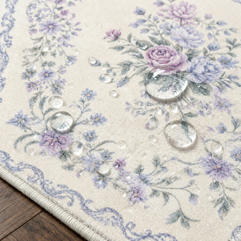 Atascadero Romantic Floral Bordered Rug, Machine Washable, Inspired Faux Wool, Non-Slip Backing, Runner 2' x 7'