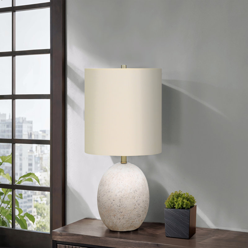 Lighting, H 20 po, lampe de table, béton, abat-jour, Blanc, Blanc