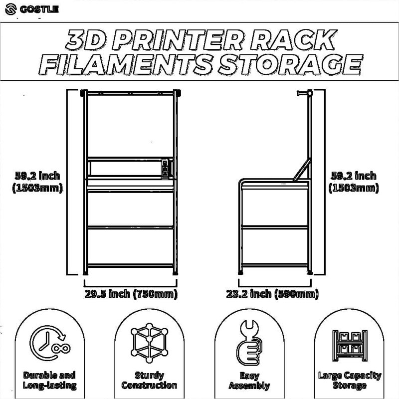 Support de rangement robuste pour imprimante 3D avec support à bobine grande capacité pour filaments en PLA ABS PETG et organisation d'atelier