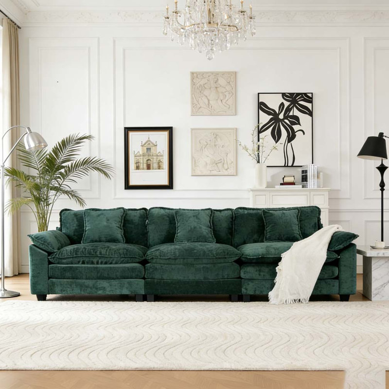 Canapé à accoudoirs plus large, 3, Vert, H 33,1 po x l 117,3 po x P 30,3 po