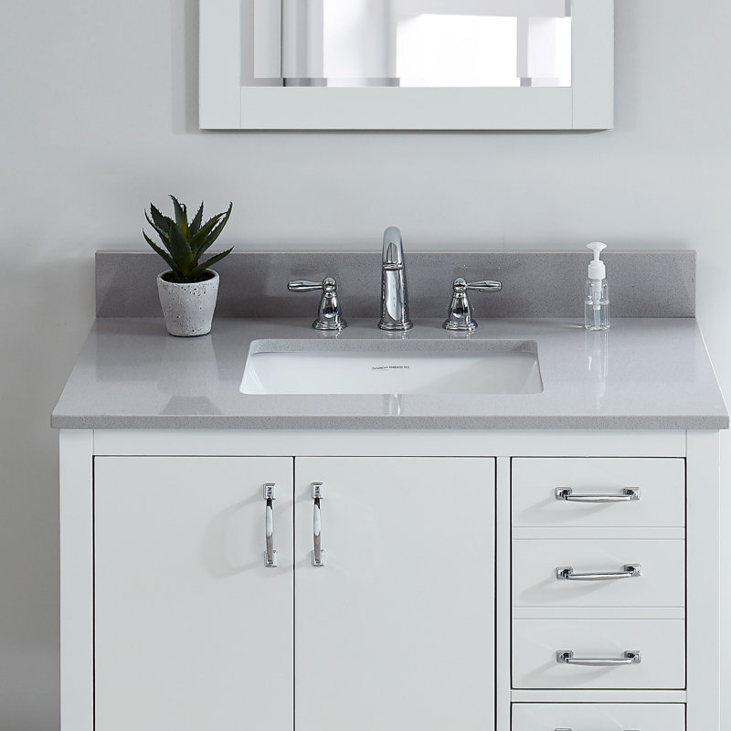 Plateau de meuble-lavabo simple 37 po en marbre d'ingénierie gris doux avec lavabo, Gris montagne