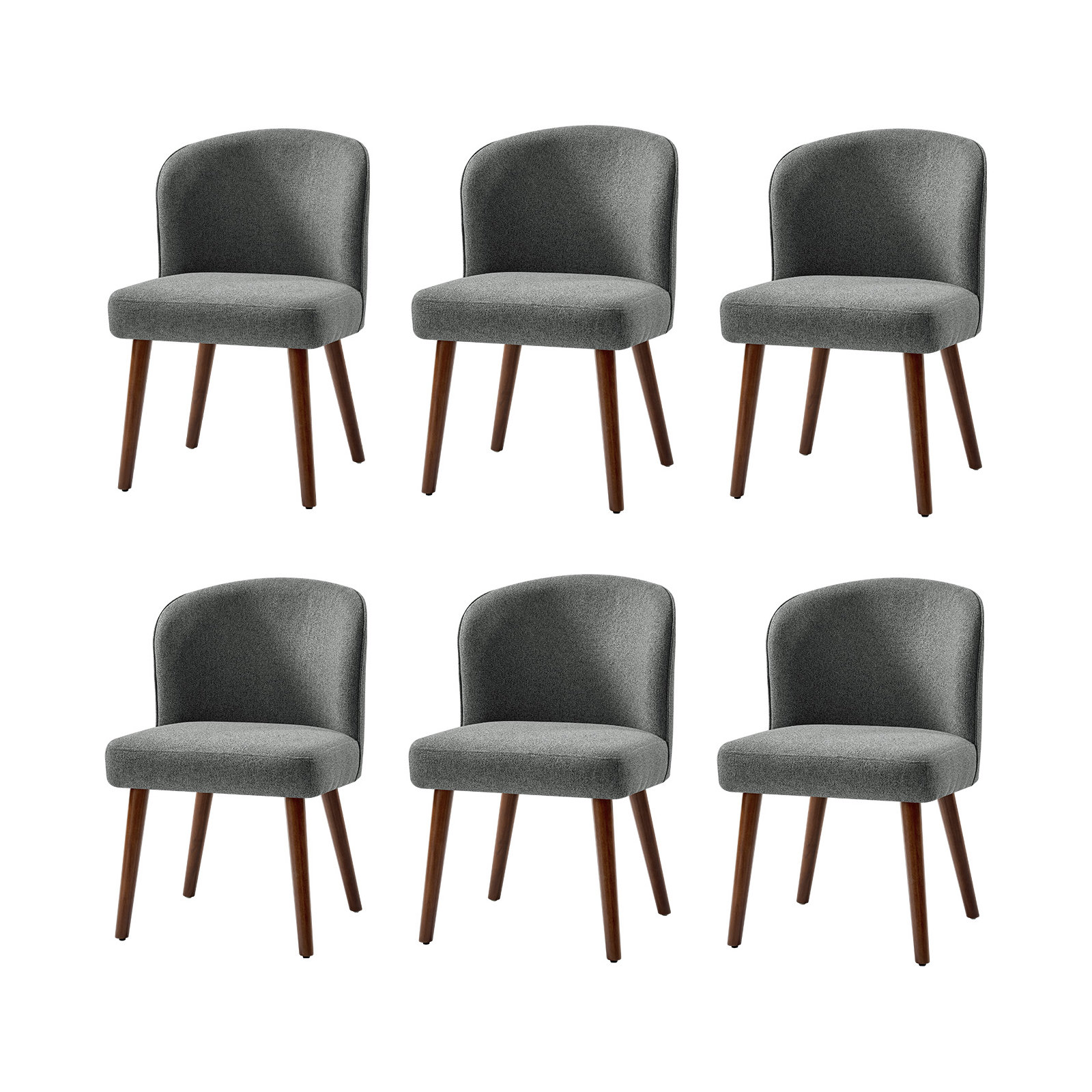 Davia Mid-Century Modern 19"H Upholstered Dining Chair with Solid Wood Leg, Gray, 6