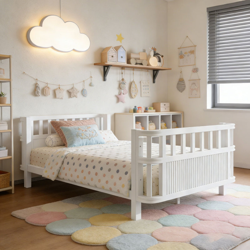 lit plateforme en bois, Lit simple, Blanc