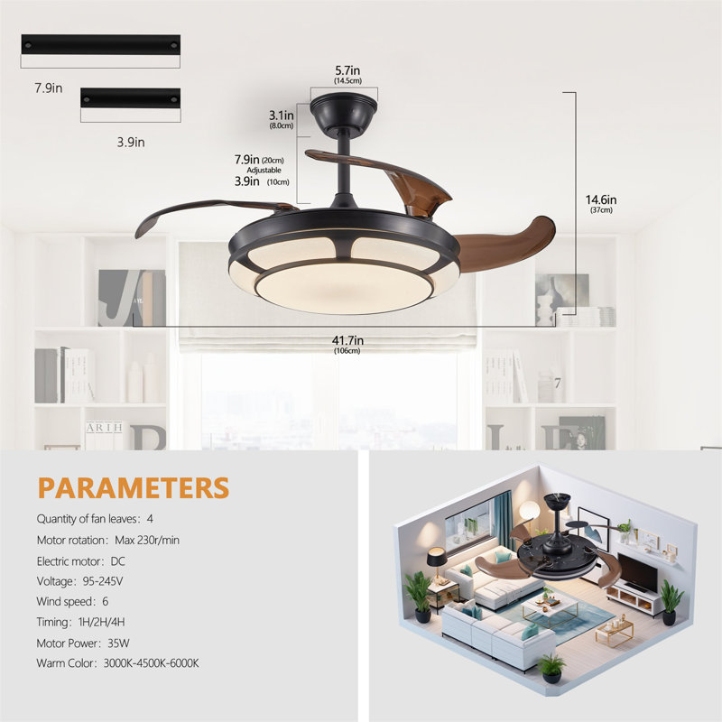 Ventilateur de plafond à DEL 41,7 po Natural
