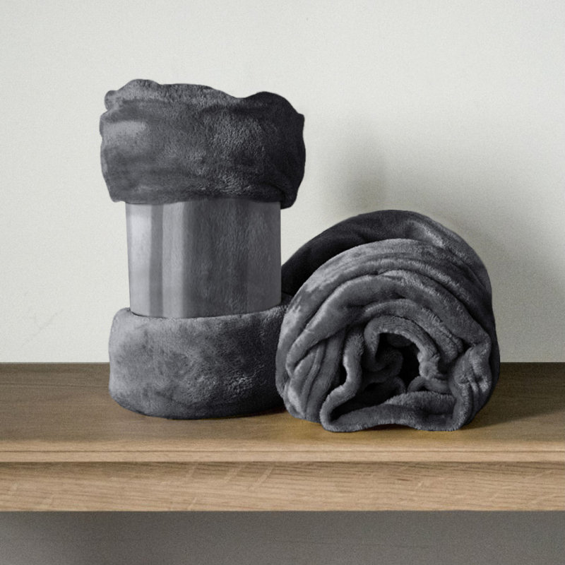 Climax Super Soft Reversible Mink Faux Plush Fur Fleece Blanket Throw, Grey, Double (4'6)