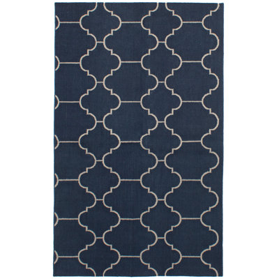 Tapis bleu marine en laine bleu marine 4 pi 11 po x 8 pi 2 po one-of-a-type kilim handwoven à tissage plat Grable