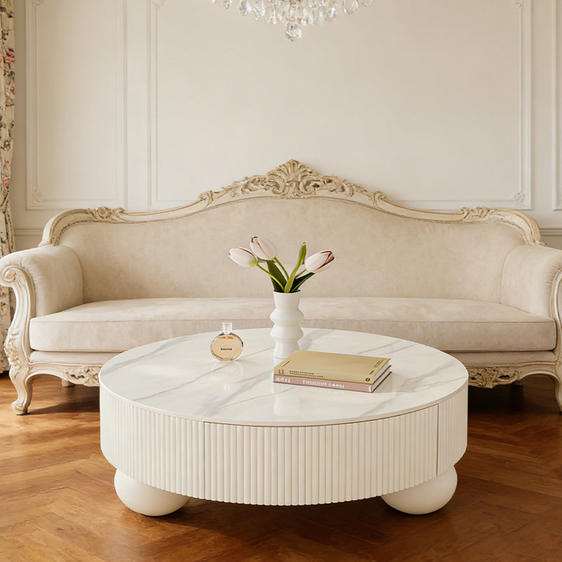 Table basse Luxury, 16.53" H x 31.49" L x 31.49" W, Blanc / Gris, Blanc