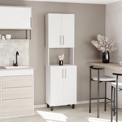 76,8" Tall Two Double Door Cabinet Kitchen Pantry With Hutch And Five Shelves, Microwave Cabinet, Storage Cabinet, Kitchen Organization, Garage Cabinet, Kitchen
