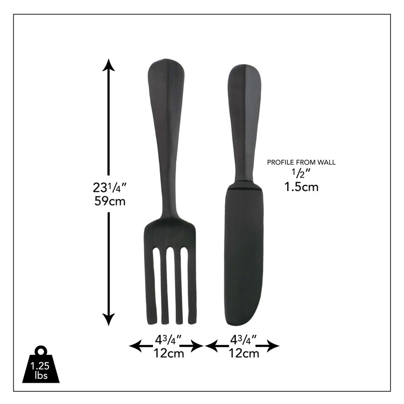 Ensemble de 2 décorations murales pour couteau et fourchette de cuisine, Noir