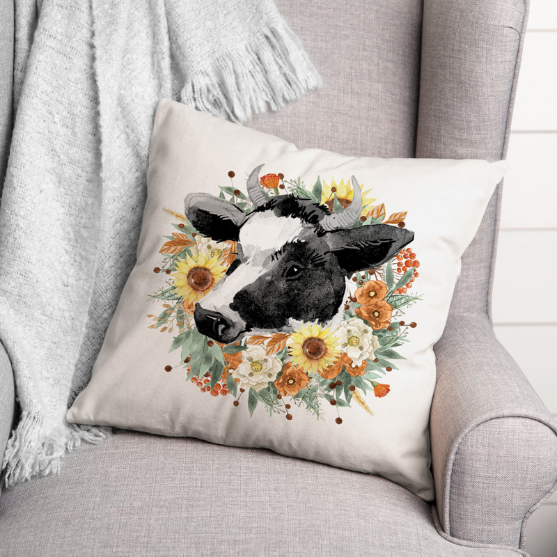  Housse et insert de coussin carré Wreath Cow, Blanc