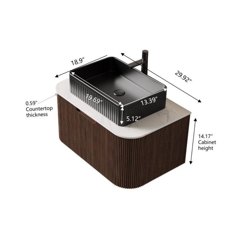 Lavabo de salle de bain 30 po, Noyer foncé, L 30 po