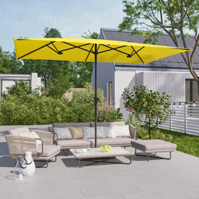 Parasol de marché extérieur double 10 x 6,5 pi avec manivelle, grand parasol de table pour terrasse