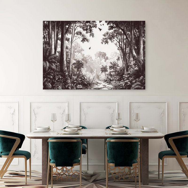 «Serene Jungle Path Serene Abstract Bird Forest Landscape», reproduction d'art murale, 40" H x 60" W