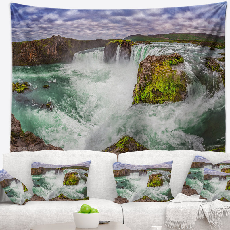 Tapisserie islande en cascade godafoss majestic Landscape, H 32 po x l 39 po