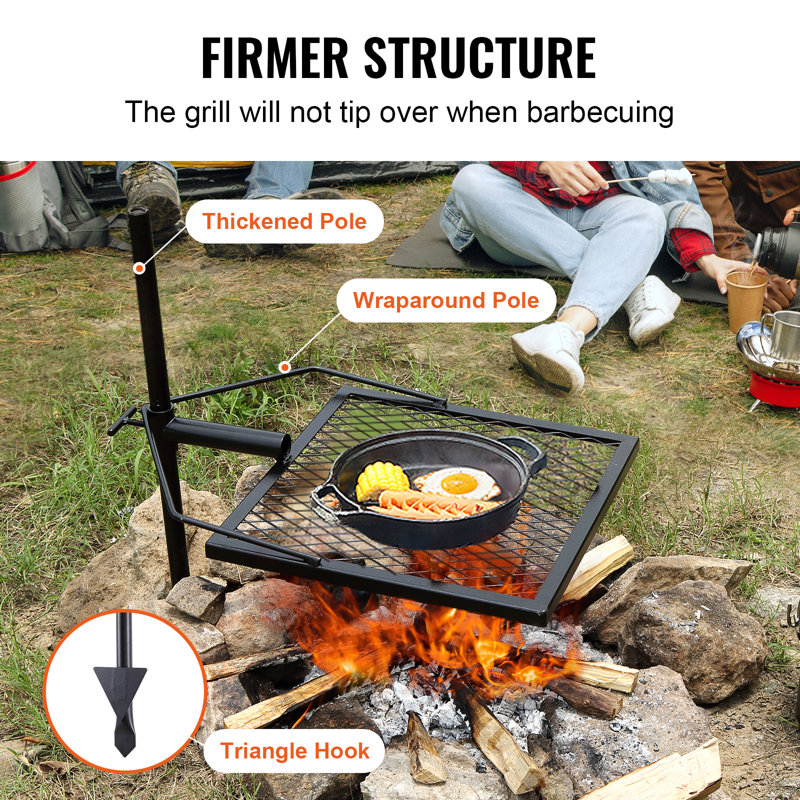 Heavy-Duty Black Stainless Steel Swivel Campfire Grill