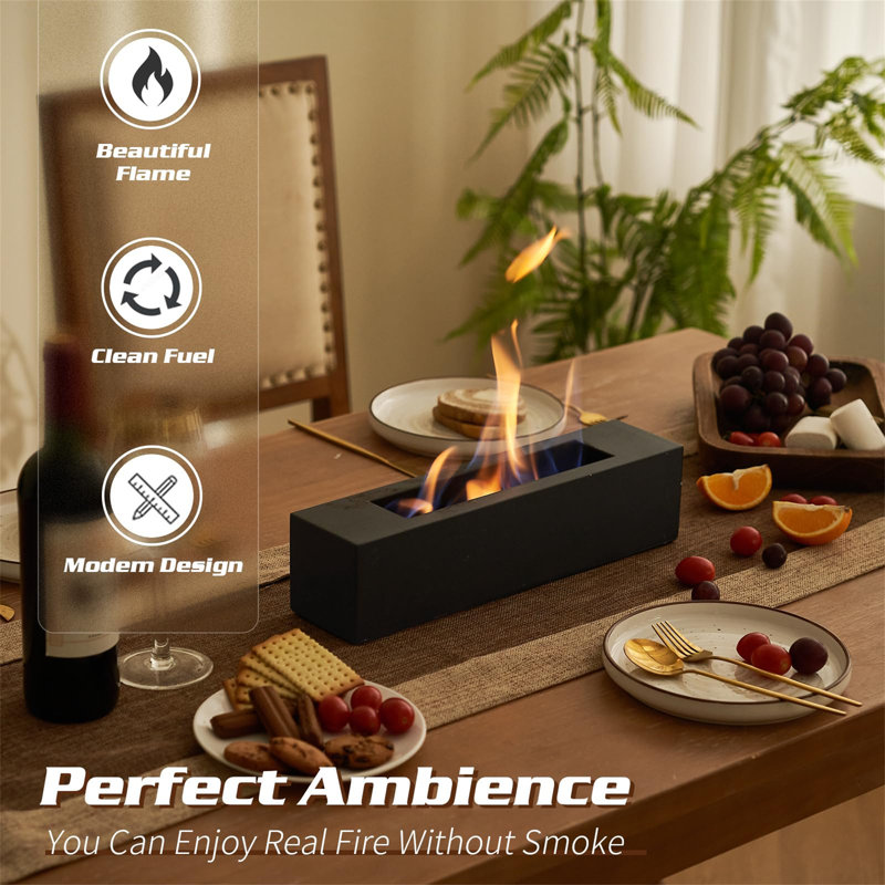 Concrete / Cement Bio-Ethanol Tabletop Fireplace with Flame Guard