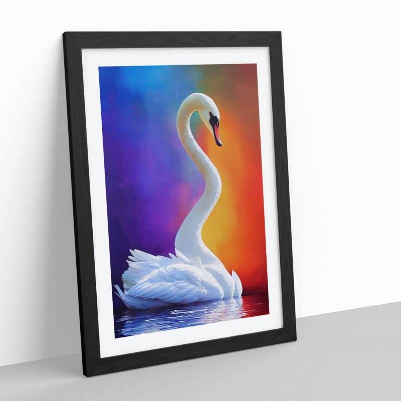 Unique Swan - Wall Art, Black Framed Paper, 36cm H x 27cm W, White