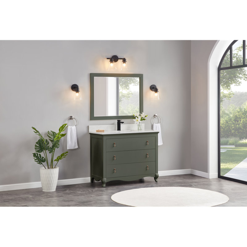 42" Cadet Finish Solid Wood Sink Vanity  With 1' Artificial Stone Top, Pewter Green