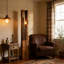 Lampe sur pied rustique en bois massif avec motif naturel