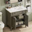 Meuble-lavabo vintage gris avec lavabo en céramique, portes à fermeture en douceur et design incurvé-664590031