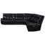 Canapé modulaire en cuir noir à double puissance avec dossier, inclinable et console de rangement à fermeture en douceur pour une installation à domicile élégante.