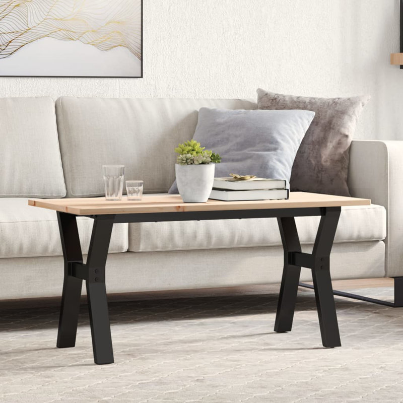 Coffee Table Y-Frame 100X50 Cm Solid Wood Pine And Steel, 45cm H x 100cm W x 50cm D