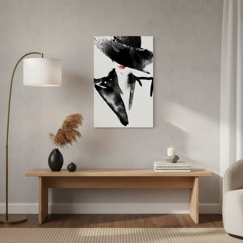 Femme au chapeau harmonie noire et rouge sur toile