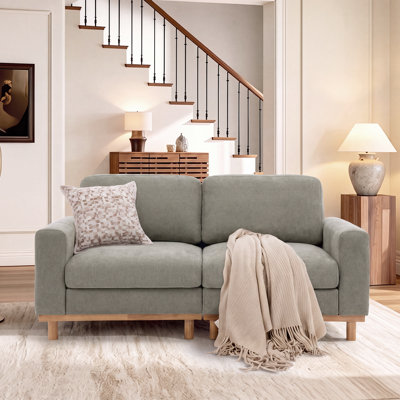 Mid-Century Upholstery Loveseat With Wood Legs