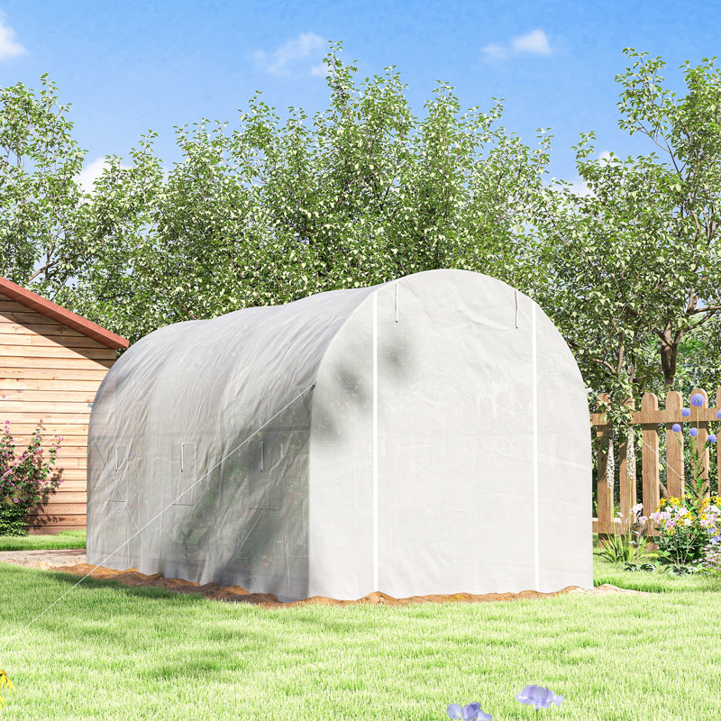 Outsunny 3.5 x 2 x 2 m Polytunnel Greenhouse Walk-in Poly Tunnel White