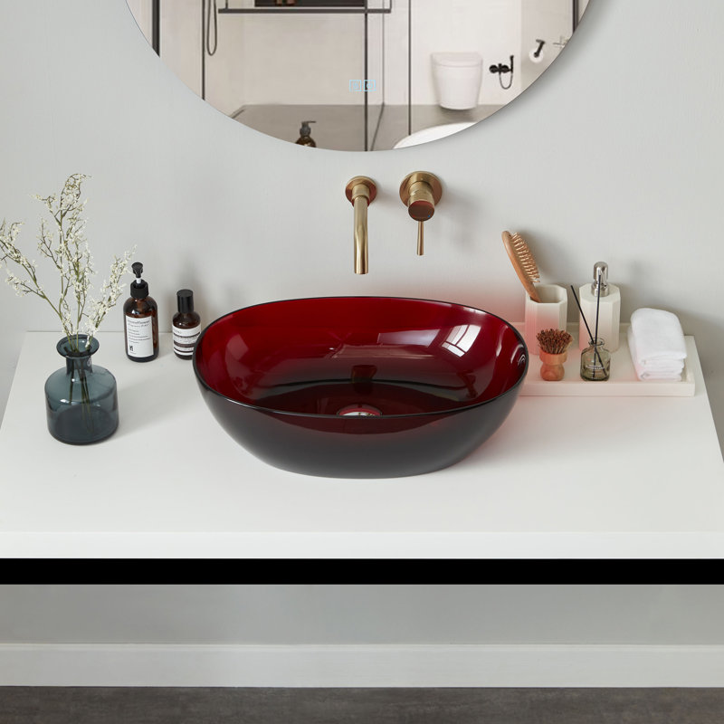Lavabo de salle de bain vasque ovale en résine 22 po x 15 po Cpinao, Rouge