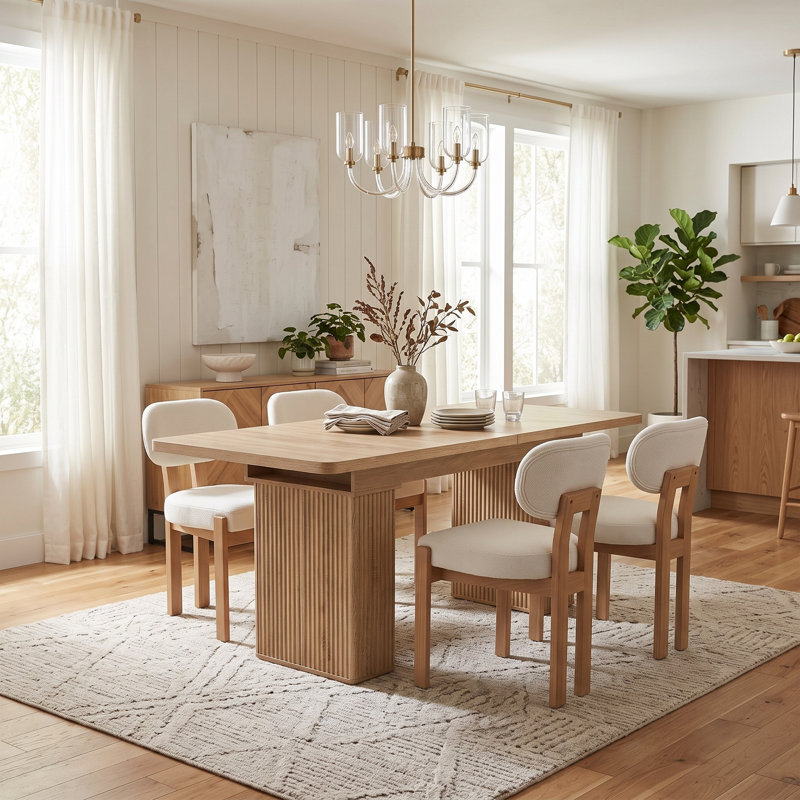 Amaia Dining Set, 5 Pieces: Table, 4 Chairs, Beige