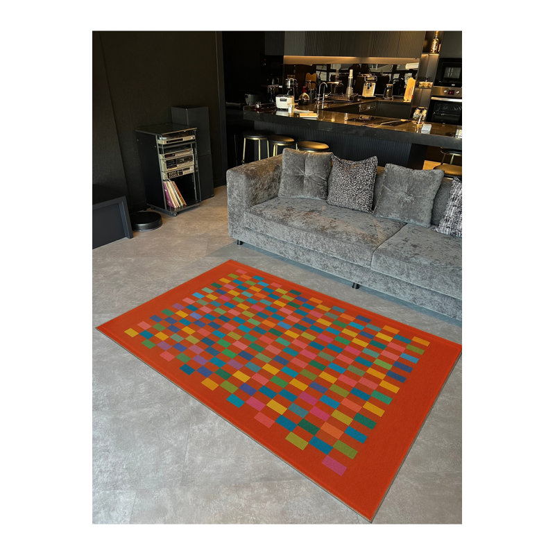 Tapis tissé à carreaux crème Mosso, 6'7" x 9'10"