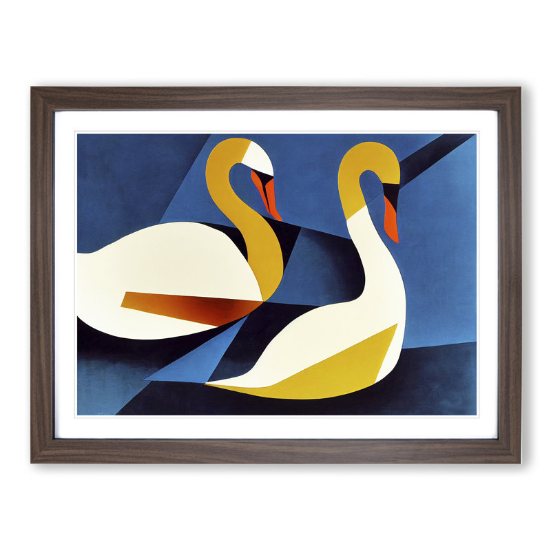 Abstract Swans Vol.1 - Framed Print, 46cm H x 64cm W x 2cm D, Walnut Framed