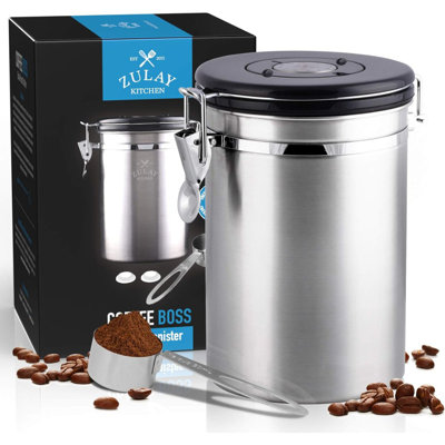 Zulay Kitchen Stainless Steel Coffee Canister with Air Filter and Date Tracking