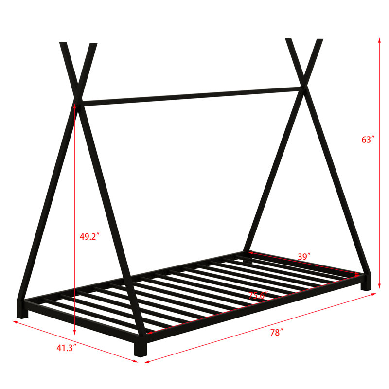 Metal House Platform Bed With Triangle Structure, Black