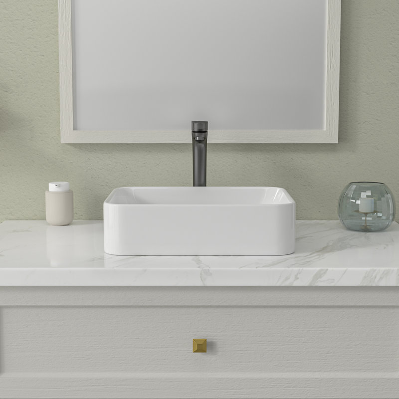 Lavabo vasque rectangulaire en céramique 19 po x 15 po avec robinet ORB, Orbe noir