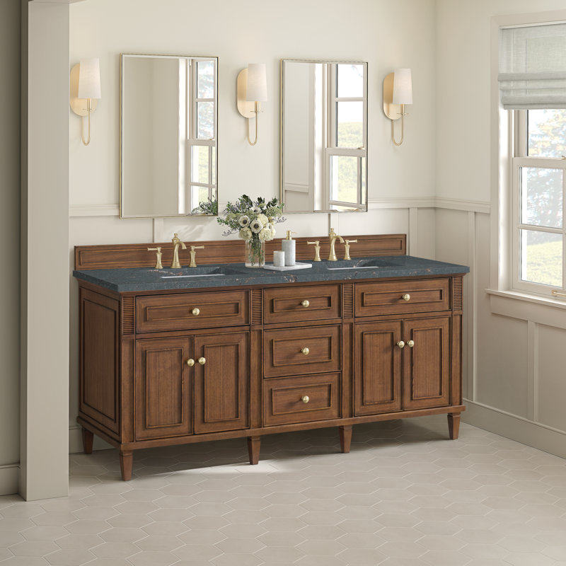 Lorelai 72'' W Double Vanity, Parisien Bleu, Mid-Century Walnut