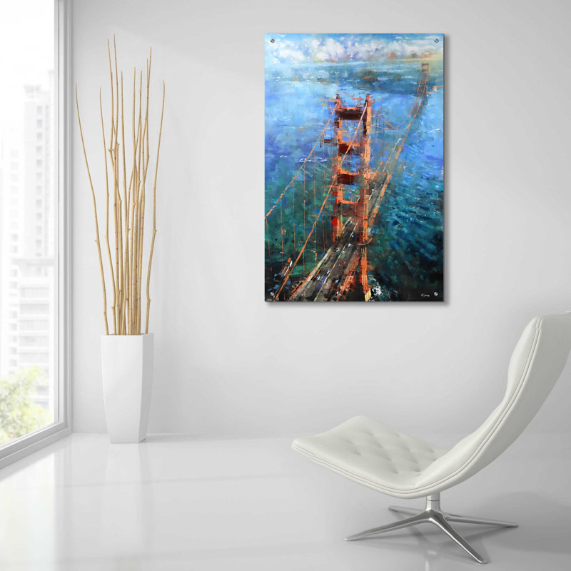 «Golden Gate Sun» par Mark Lague, art mural en verre acrylique, H 36 po x l 24 po x P 0,2 po