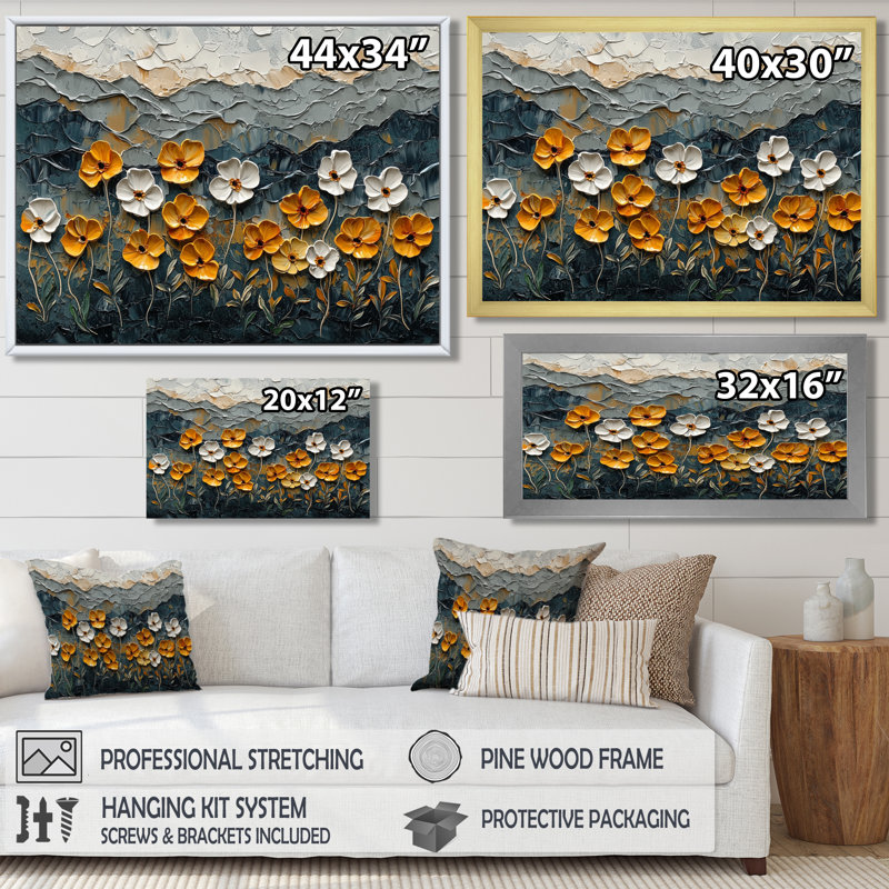 Indiren - Floral Wall Art, Single Picture Framed Print, 30" H x 40" W, Black