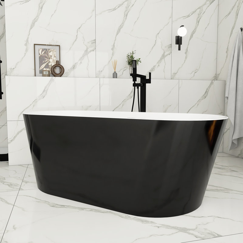 67'' X 31'' Acrylic Freestanding Soaking Bathtub, Glossy Black
