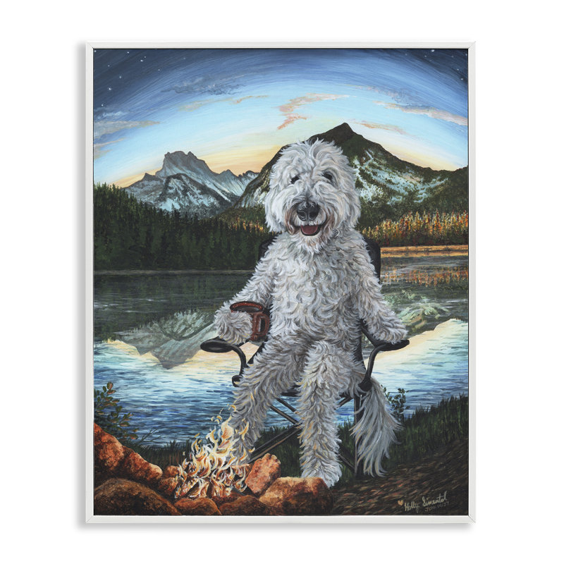 Stupell Industries Dog By Campfire Landscape Framed Giclee Art Design By Holly Simental, H 20 po x l 16 po x P 1,5 po