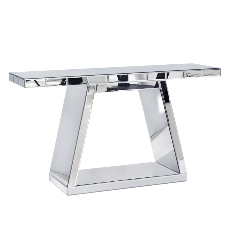 Modern Luxe Mirror Entryway Table with Sturdy Construction and Open Storage
