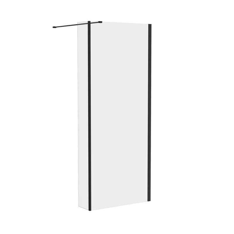 Marla 1950mm H Semi-Frameless Walk In Shower Screens with 215mm Return Panel, Black, 76cm