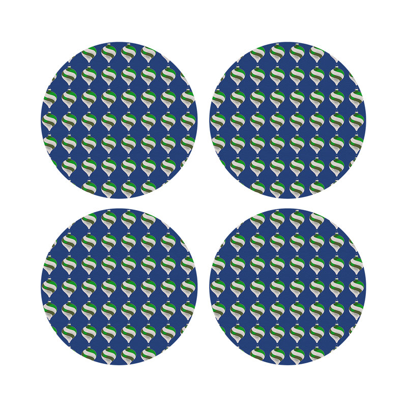 Xmas Ornament Vegan Leather Round Pebble Placemat, Blue
