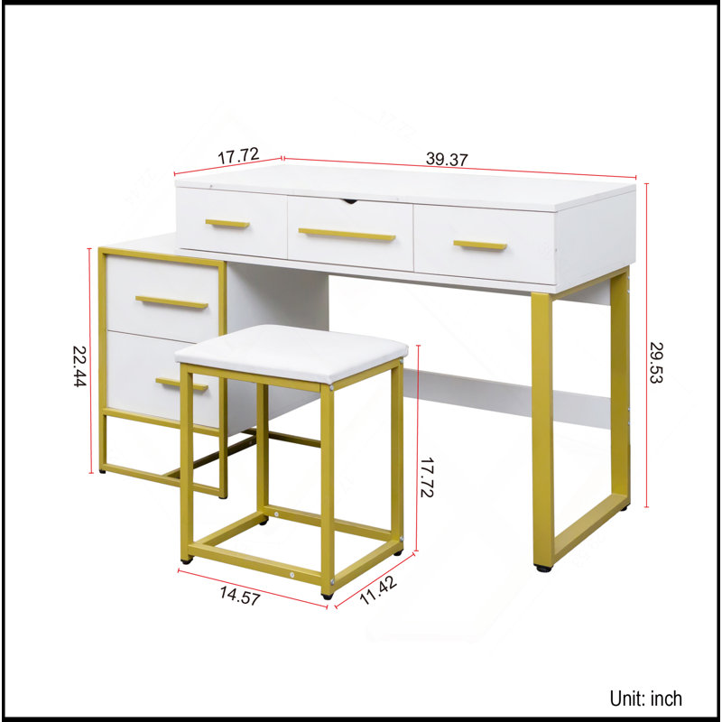 Ensemble de coiffeuse avec miroir, commode avec table de chevet et 4 tiroirs, Blanc