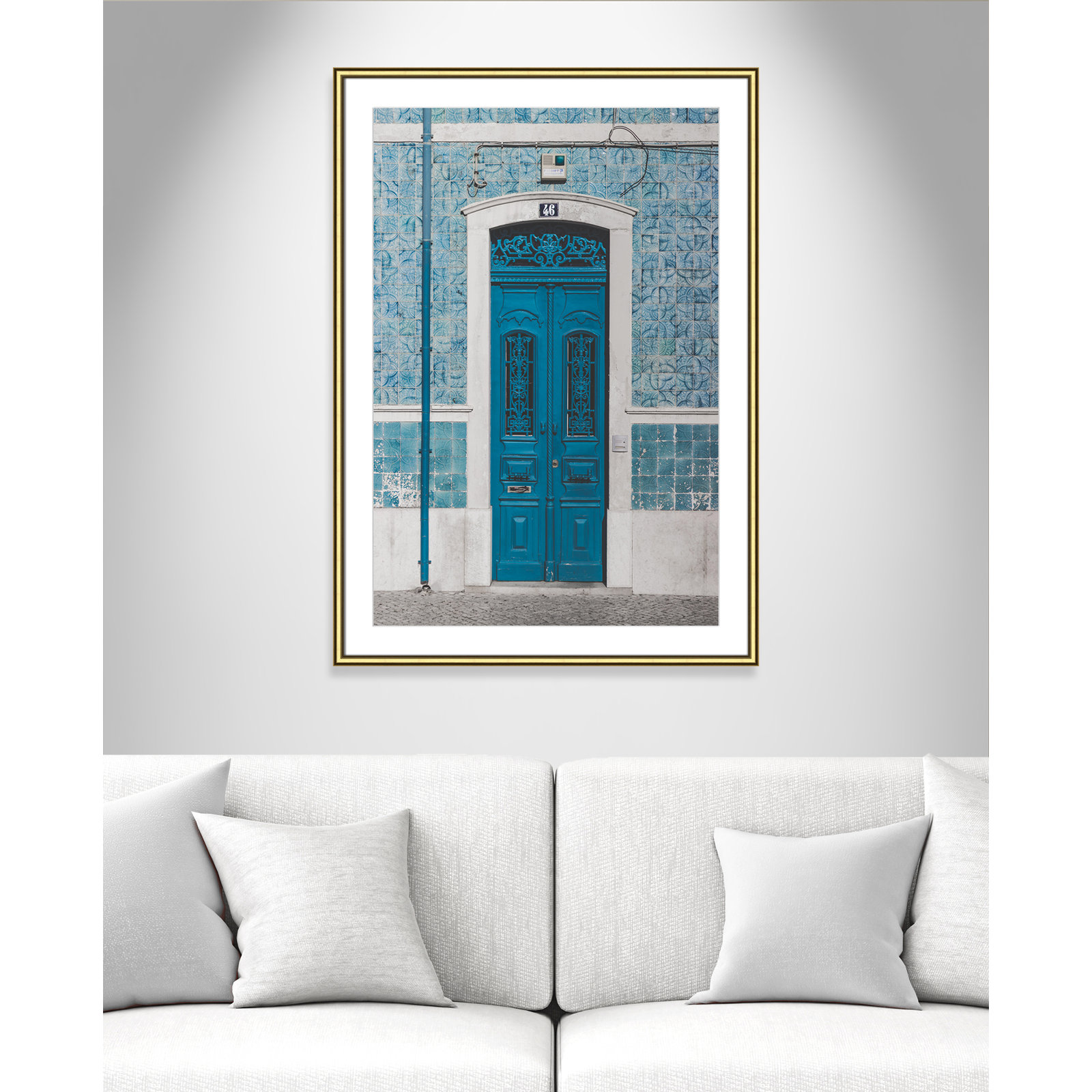 Blue Door Of Caldas De Rainha, Portugual by Catarina Carvalho, Gold, 42.75" H x 30.75" W x 0.88" D