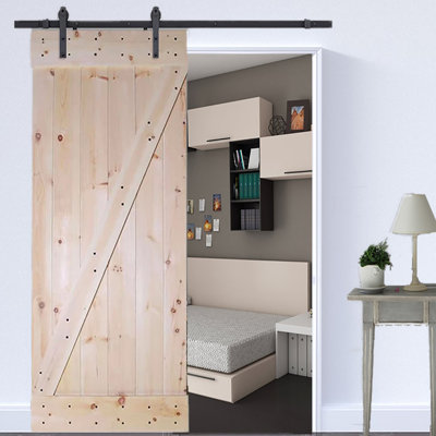 Knotty 36'' x 84'' Solid Wood Paneled Unfinished without Installation Hardware Kit Barn Door